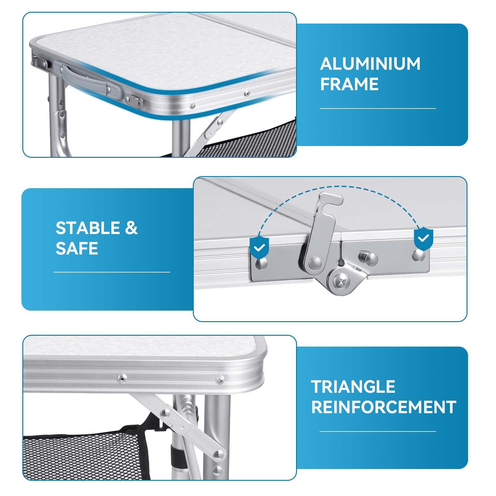Portable Folding Camping Table with Aluminum Frame - Lightweight 60x40x50cm Picnic Table with Mesh Storage Bag and Carrying Handle for Outdoor BBQ, Travel, and Self-Driving Trips - Image 4