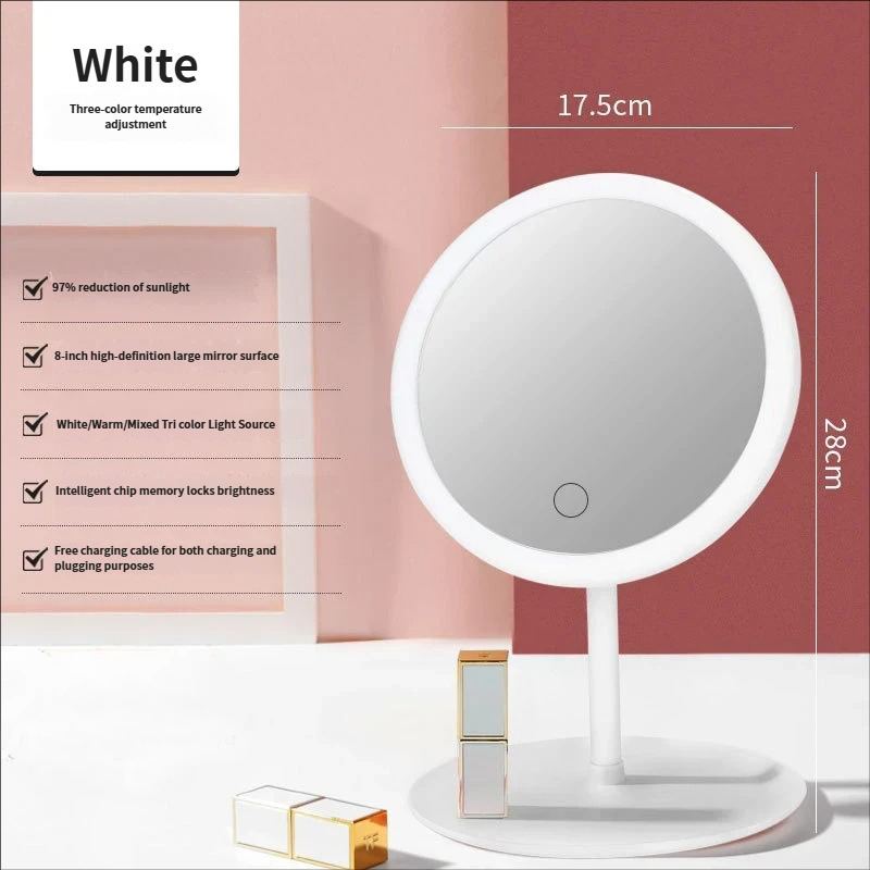 3PCS LED Makeup Mirror with Lights - Portable Tabletop Vanity Mirror, INS Style, White - Image 1