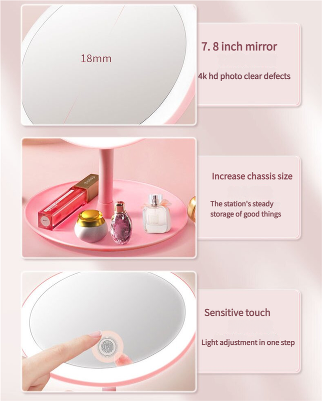 3PCS LED Makeup Mirror with Lights - Portable Tabletop Vanity Mirror, INS Style, White - Image 5