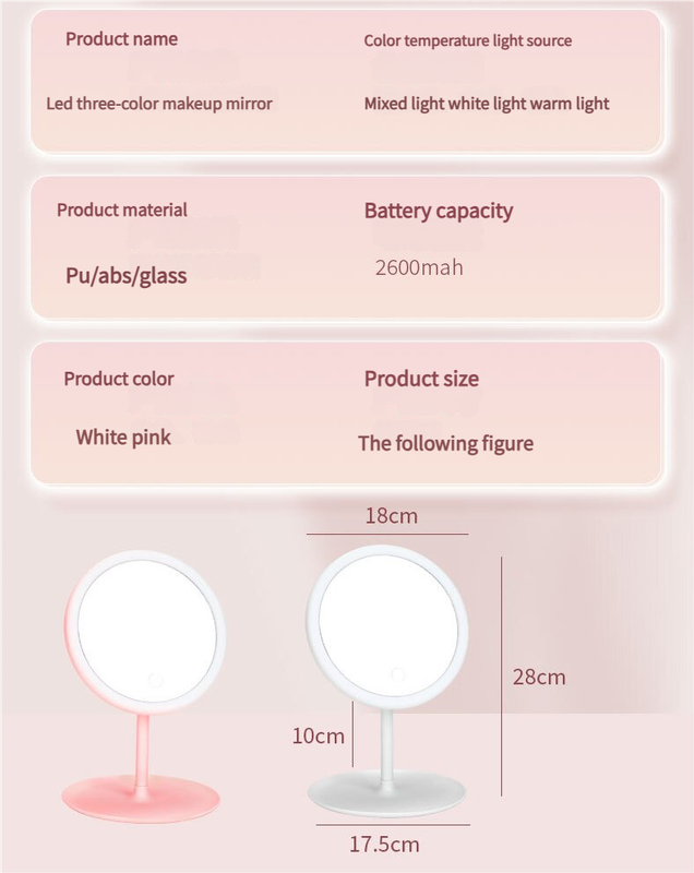 3PCS LED Makeup Mirror with Lights - Portable Tabletop Vanity Mirror, INS Style, White - Image 6