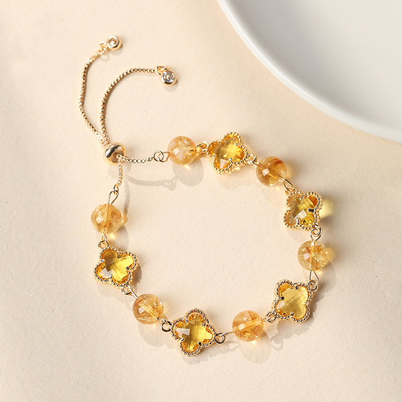 Crystal Four-Leaf Clover Bracelet with Adjustable Clasp - Image 1