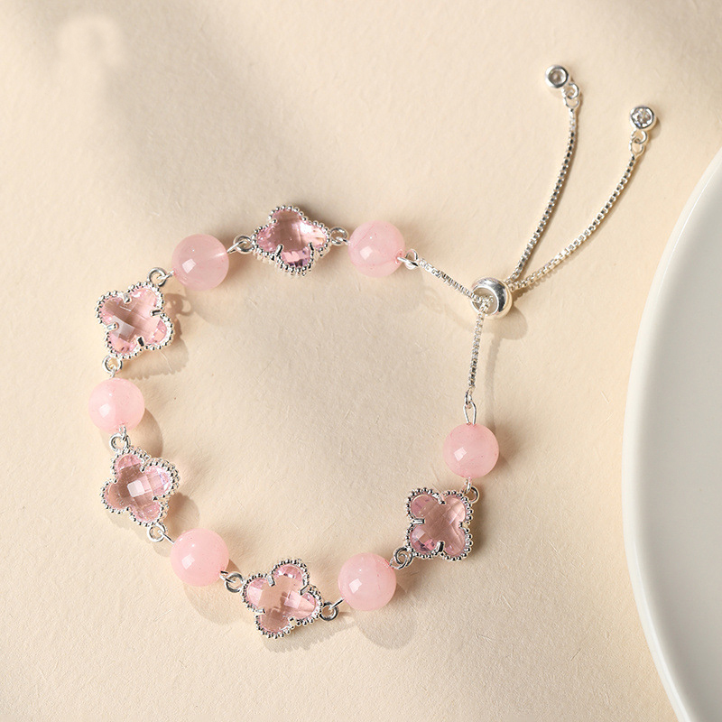 Crystal Four-Leaf Clover Bracelet with Adjustable Clasp - Image 1