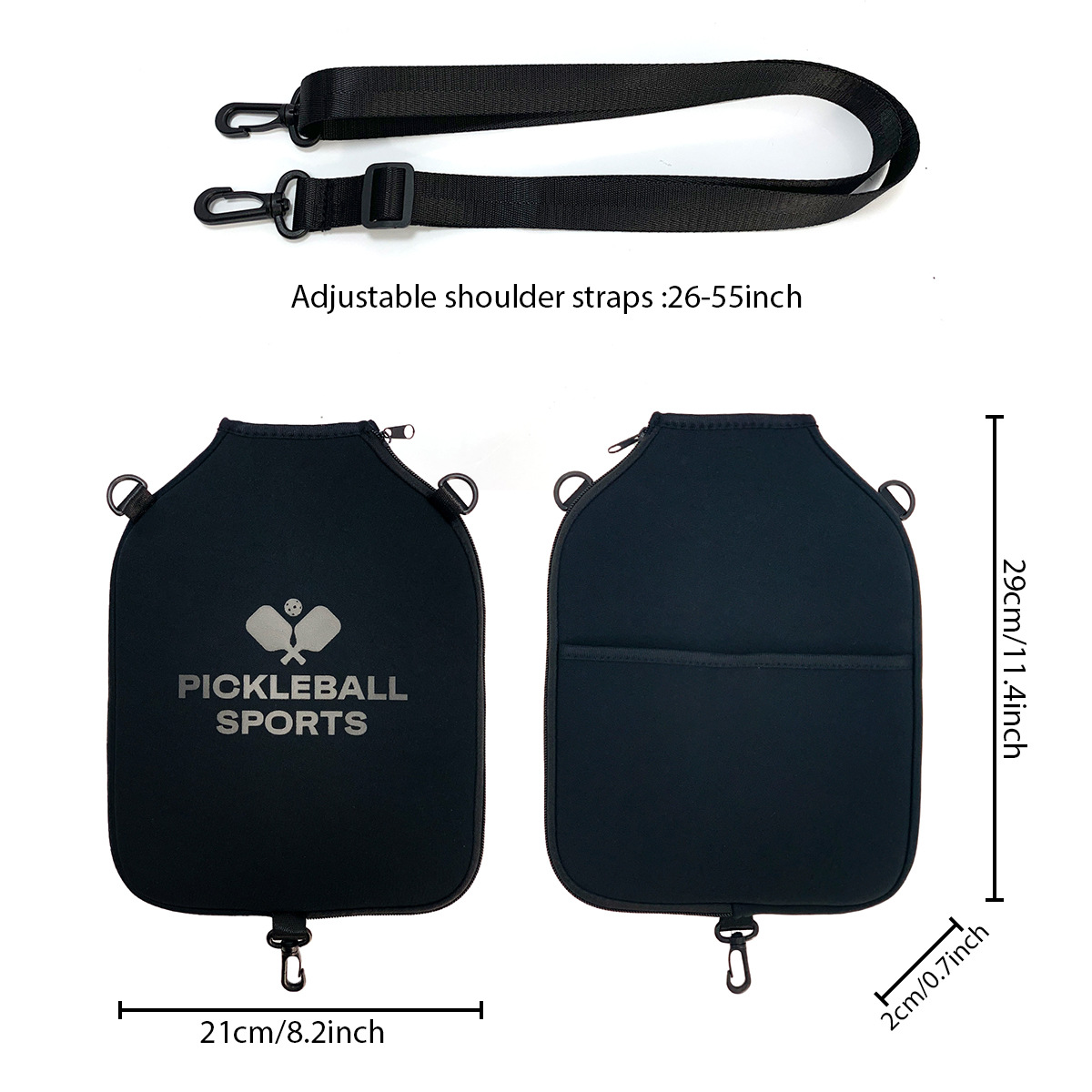 SA01 Black Neoprene Pickleball Paddle Cover (racket not included)  - Protective Crossbody Bag with Adjustable Shoulder Strap and Fence Hook - Universal Lightweight Paddle Case for All Skill Levels - Image 6