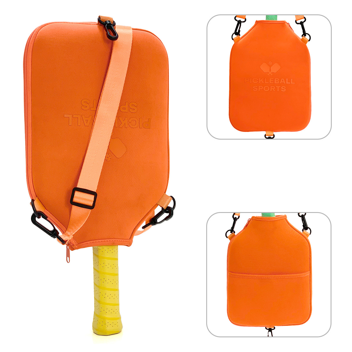 SA02 Orange Neoprene Pickleball Paddle Cover (racket not included)  - Protective Crossbody Bag with Adjustable Shoulder Strap and Fence Hook - Universal Lightweight Paddle Case for All Skill Levels - Image 1