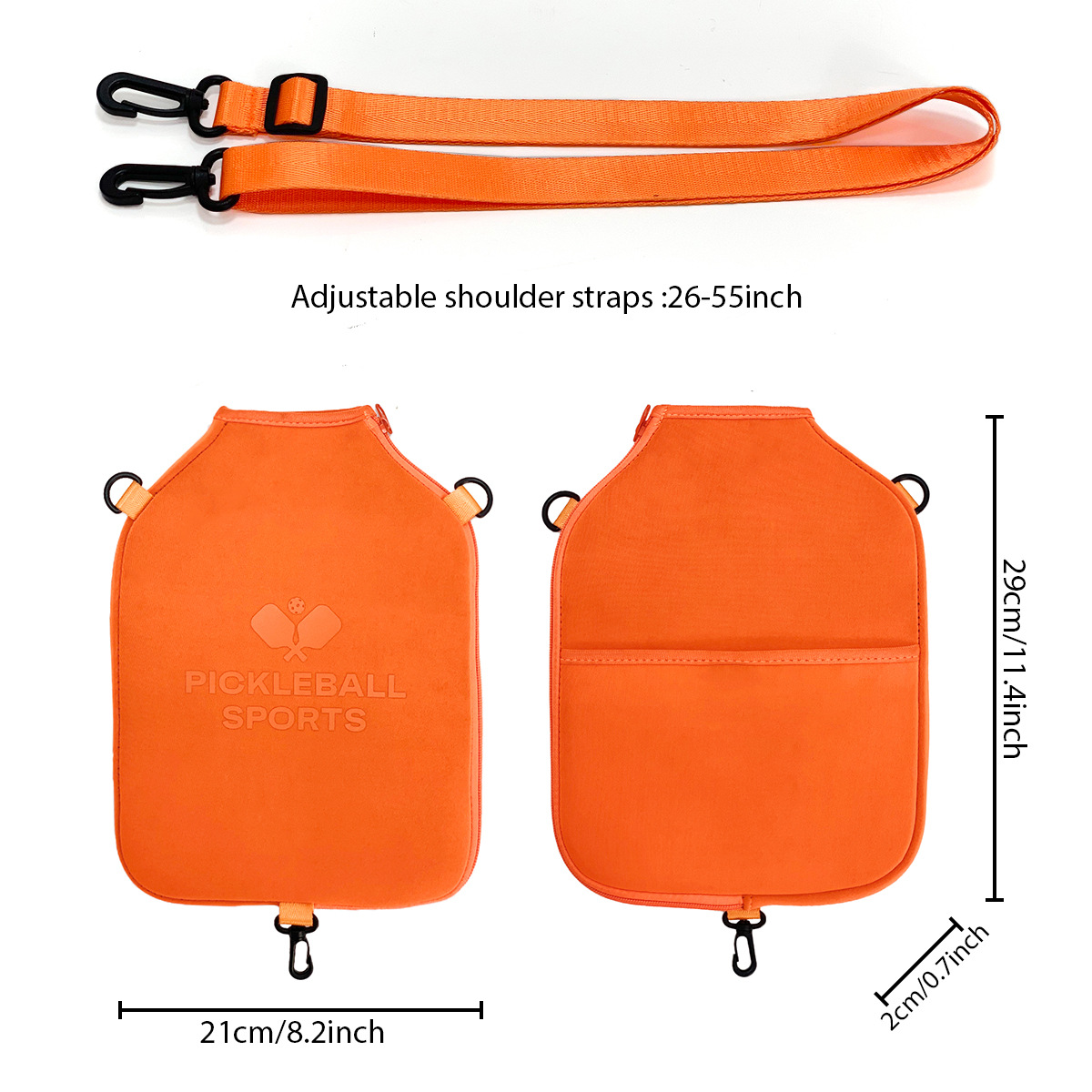 SA02 Orange Neoprene Pickleball Paddle Cover (racket not included)  - Protective Crossbody Bag with Adjustable Shoulder Strap and Fence Hook - Universal Lightweight Paddle Case for All Skill Levels - Image 6