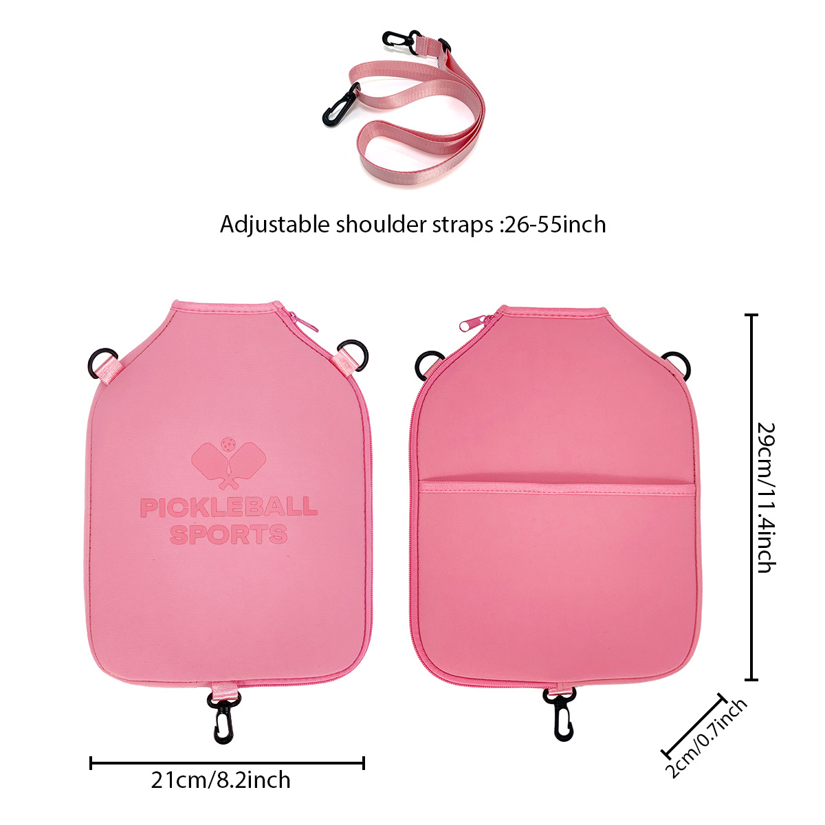 SA03 Pink Neoprene Pickleball Paddle Cover (racket not included)  - Protective Crossbody Bag with Adjustable Shoulder Strap and Fence Hook - Universal Lightweight Paddle Case for All Skill Levels - Image 6
