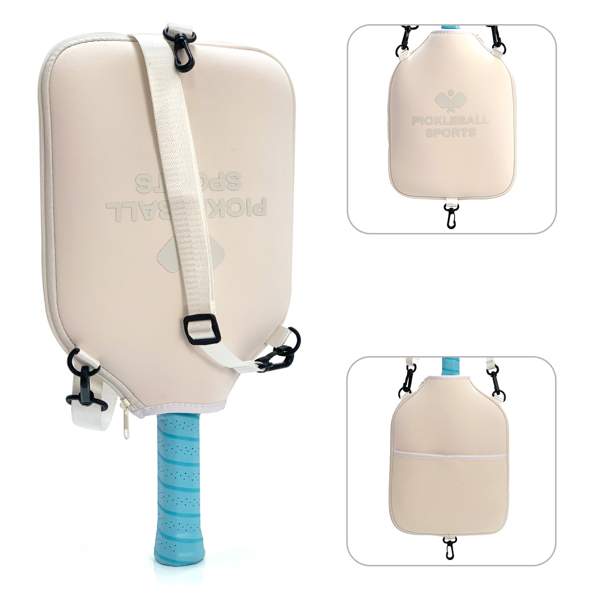 SA04 Beige Neoprene Pickleball Paddle Cover (racket not included)  - Protective Crossbody Bag with Adjustable Shoulder Strap and Fence Hook - Universal Lightweight Paddle Case for All Skill Levels - Image 1