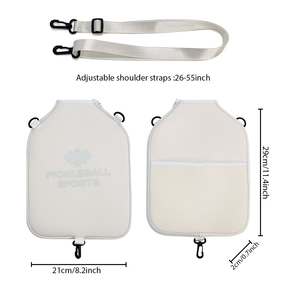 SA04 Beige Neoprene Pickleball Paddle Cover (racket not included)  - Protective Crossbody Bag with Adjustable Shoulder Strap and Fence Hook - Universal Lightweight Paddle Case for All Skill Levels - Image 6