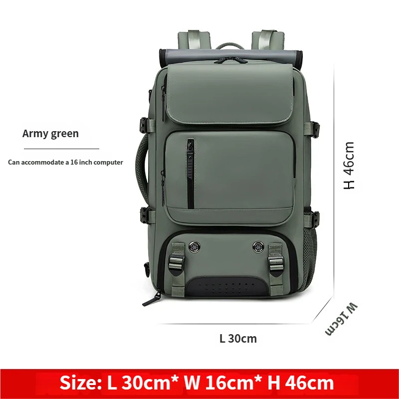 Army Green Large Capacity 16-Inch Laptop Travel Backpack - Anti-Theft Professional Business Bag with Spring Buckle - Durable Oxford Cloth Outdoor Rucksack for Men and Women - Image 1