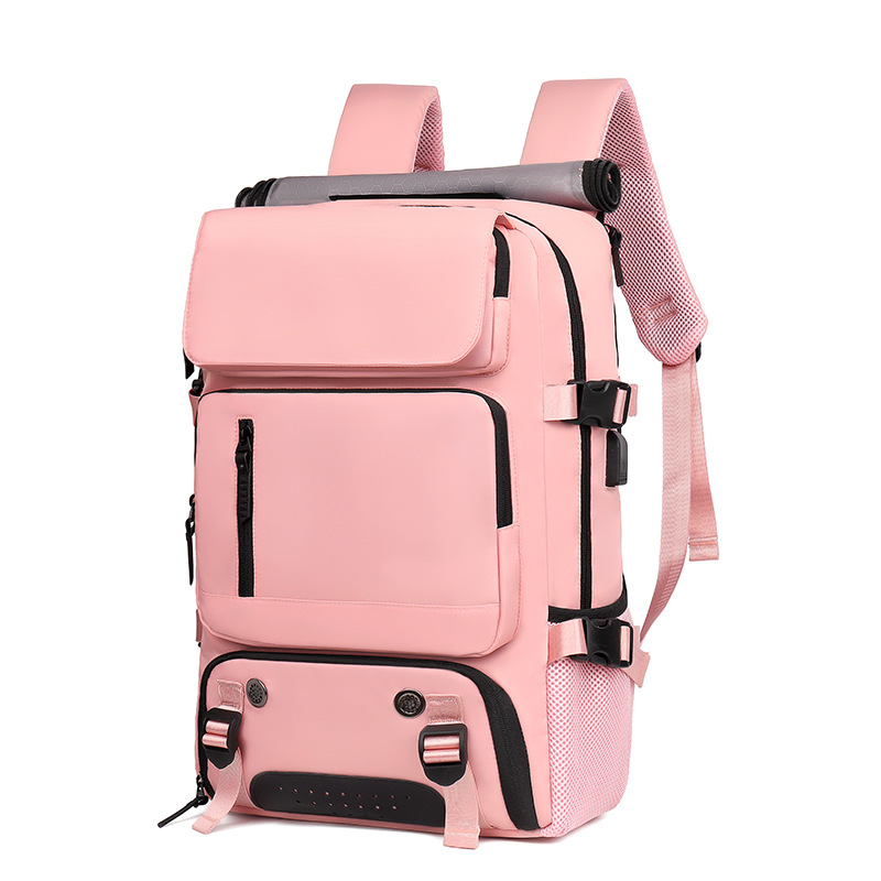 Pink Large Capacity 16-Inch Laptop Travel Backpack - Anti-Theft Professional Business Bag with Spring Buckle - Durable Oxford Cloth Outdoor Rucksack for Men and Women - Image 1