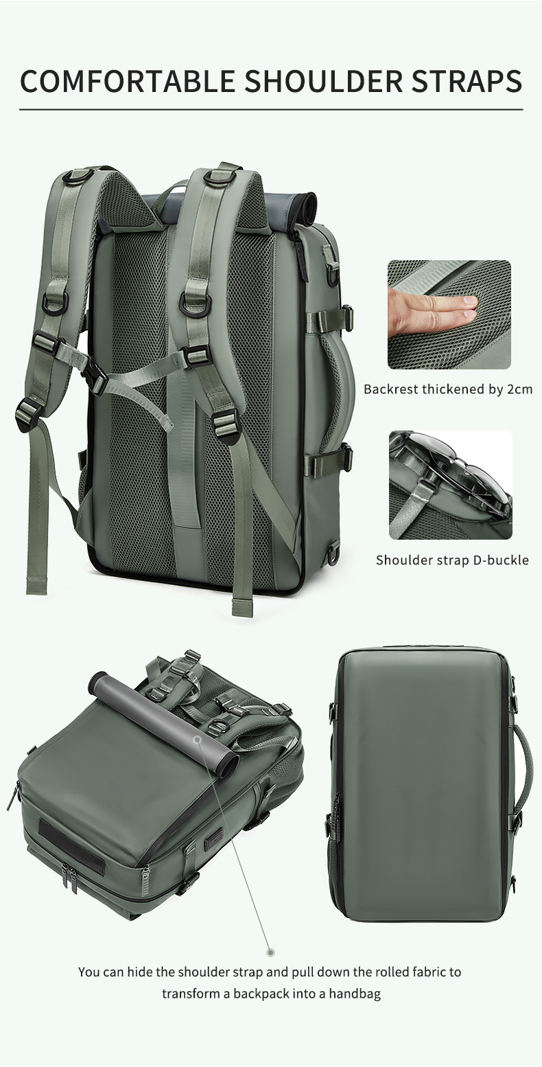 Grey Large Capacity 16-Inch Laptop Travel Backpack - Anti-Theft Professional Business Bag with Spring Buckle - Durable Oxford Cloth Outdoor Rucksack for Men and Women - Image 7