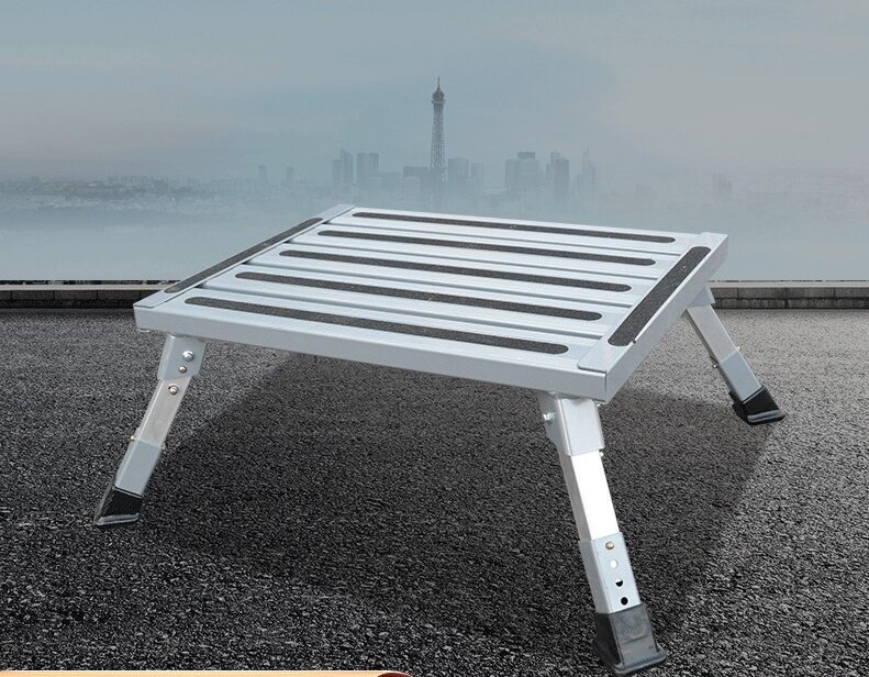 Heavy Duty Aluminum Folding Step Stool - Portable RV Platform and Work Bench with Non-Slip Surface - Collapsible Multi-Purpose Step for Camping, Home, and Outdoor Use - Image 1