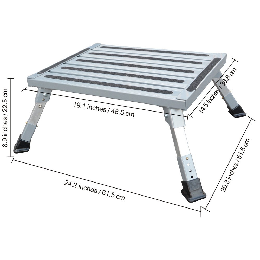 Heavy Duty Aluminum Folding Step Stool - Portable RV Platform and Work Bench with Non-Slip Surface - Collapsible Multi-Purpose Step for Camping, Home, and Outdoor Use - Image 4