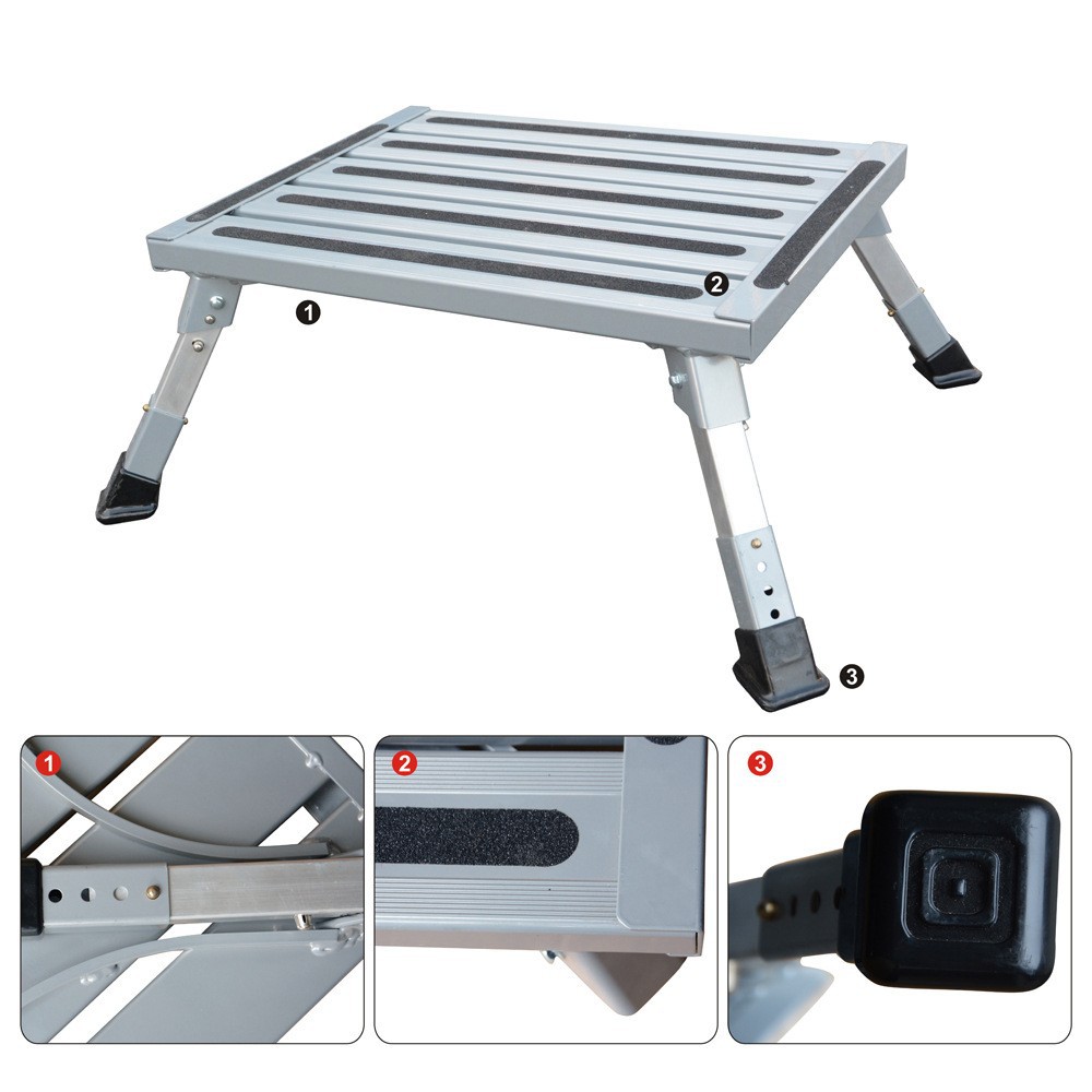 Heavy Duty Aluminum Folding Step Stool - Portable RV Platform and Work Bench with Non-Slip Surface - Collapsible Multi-Purpose Step for Camping, Home, and Outdoor Use - Image 6