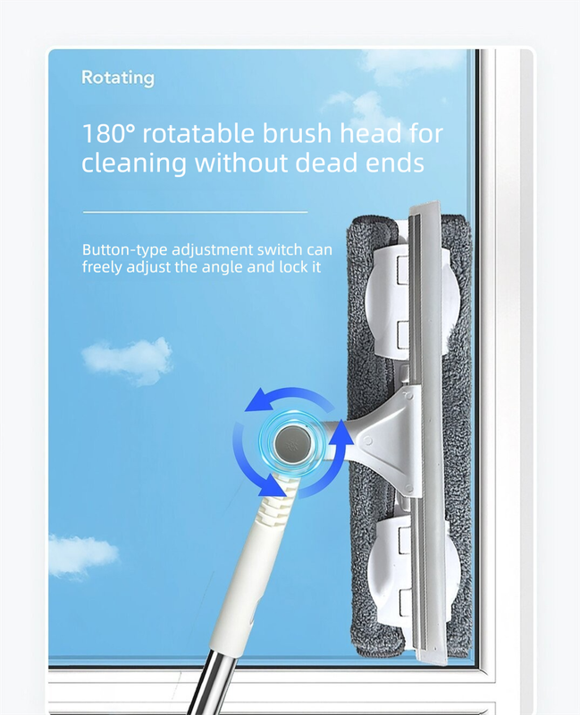 2 PCS Professional 2-in-1 Window Squeegee with 137cm Extension Pole - 360 Degree Rotatable High-Rise Window Cleaner with Microfiber Scrubber and Streak-Free Silicone Blade - Image 3