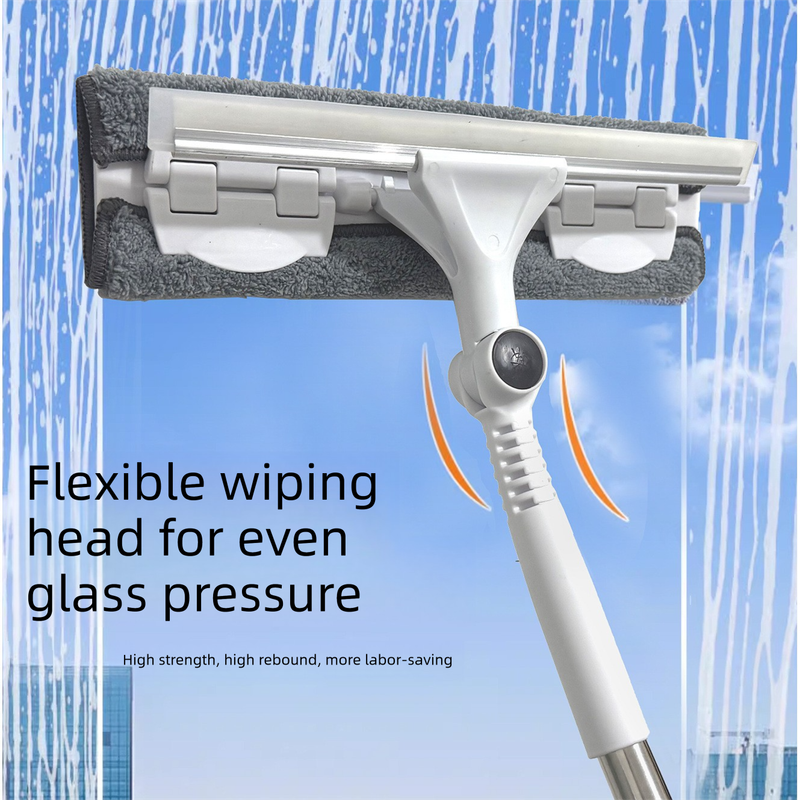 2 PCS Professional 2-in-1 Window Squeegee with 137cm Extension Pole - 360 Degree Rotatable High-Rise Window Cleaner with Microfiber Scrubber and Streak-Free Silicone Blade - Image 5