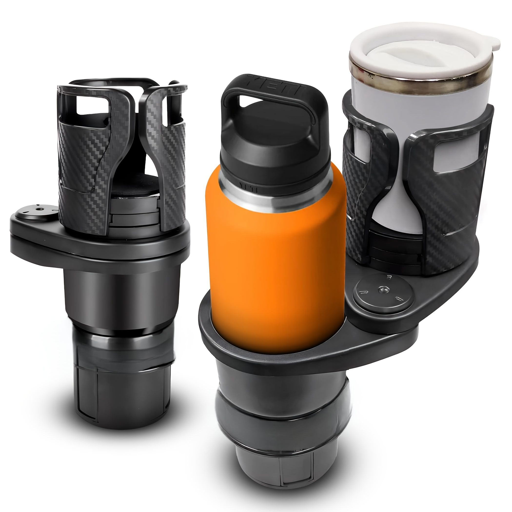 3 PCS Black 2-in-1 Universal Car Cup Holder Expander - 360 Degree Rotating Multifunctional Beverage Rack, Adjustable Upper Base Storage Organizer for Water Bottles, Coffee Mugs and Fast Food Cups - Image 1