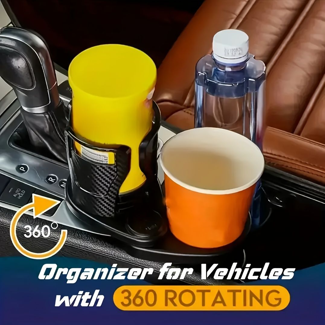 3 PCS Black 2-in-1 Universal Car Cup Holder Expander - 360 Degree Rotating Multifunctional Beverage Rack, Adjustable Upper Base Storage Organizer for Water Bottles, Coffee Mugs and Fast Food Cups - Image 4