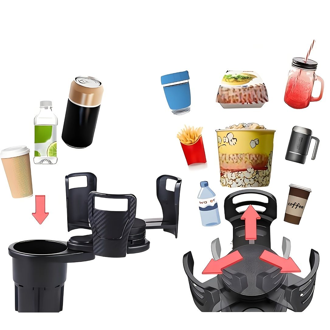 3 PCS Black 2-in-1 Universal Car Cup Holder Expander - 360 Degree Rotating Multifunctional Beverage Rack, Adjustable Upper Base Storage Organizer for Water Bottles, Coffee Mugs and Fast Food Cups - Image 5