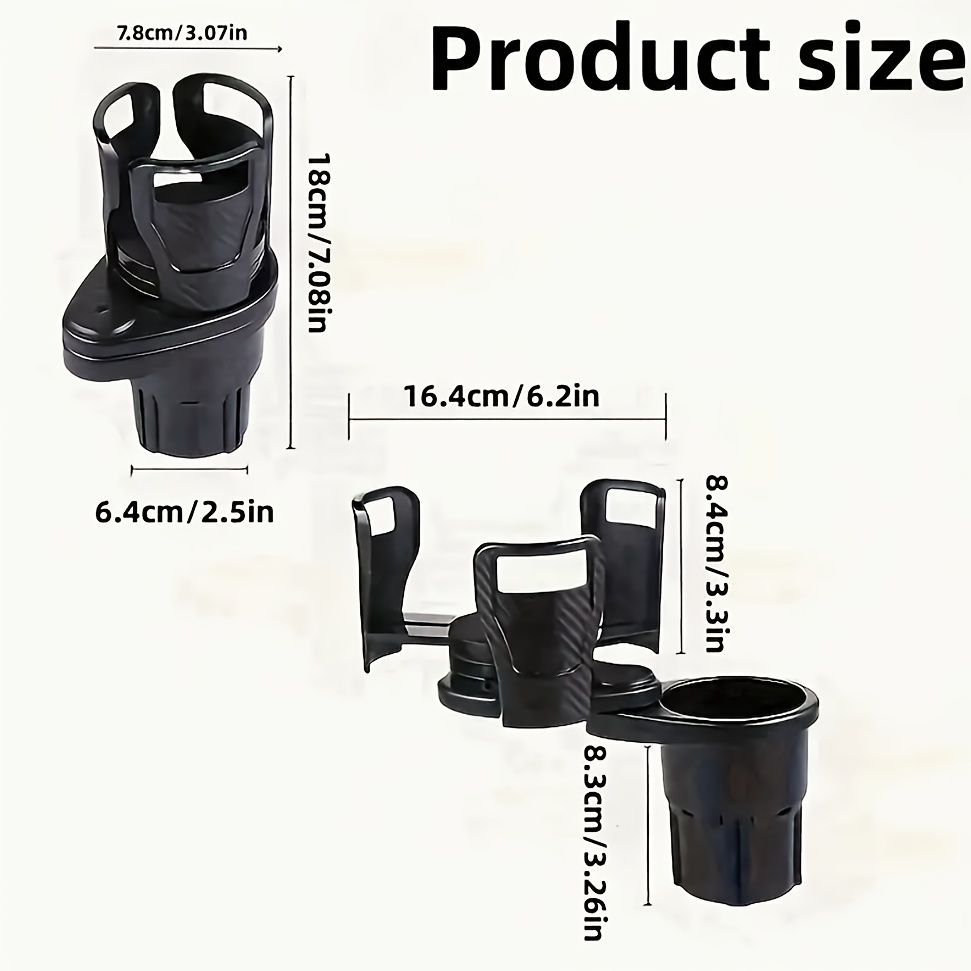 3 PCS Black 2-in-1 Universal Car Cup Holder Expander - 360 Degree Rotating Multifunctional Beverage Rack, Adjustable Upper Base Storage Organizer for Water Bottles, Coffee Mugs and Fast Food Cups - Image 7