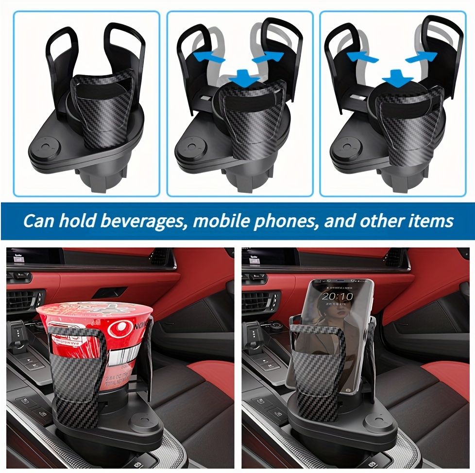 3 PCS Black 2-in-1 Universal Car Cup Holder Expander - 360 Degree Rotating Multifunctional Beverage Rack, Adjustable Upper Base Storage Organizer for Water Bottles, Coffee Mugs and Fast Food Cups - Image 8