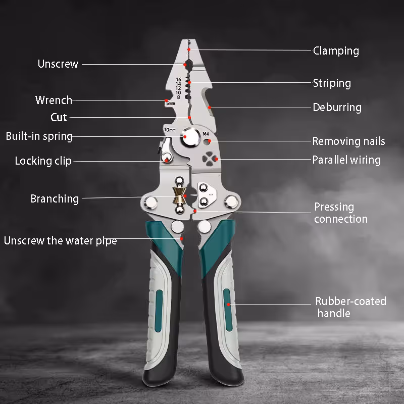 3PCS Professional 10-in-1 Folding Multi-functional Wire Stripper and Pliers - Heavy Duty Electrician's Tool for Stripping, Cutting, Crimping, and Splitting - Compact and Portable Design - Image 4