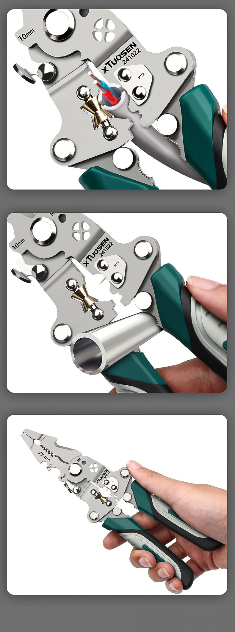 3PCS Professional 10-in-1 Folding Multi-functional Wire Stripper and Pliers - Heavy Duty Electrician's Tool for Stripping, Cutting, Crimping, and Splitting - Compact and Portable Design - Image 6
