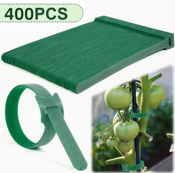 400 pcs Reusable Hook and Loop Cable Ties - 6-Inch T-Type Nylon Fastening Straps for Office Cable Management and Garden Plant Support, Interconnectable Design, Green - Image 1