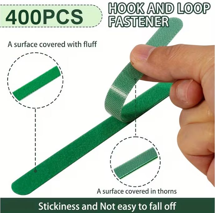 400 pcs Reusable Hook and Loop Cable Ties - 6-Inch T-Type Nylon Fastening Straps for Office Cable Management and Garden Plant Support, Interconnectable Design, Green - Image 2
