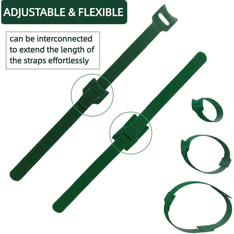 400 pcs Reusable Hook and Loop Cable Ties - 6-Inch T-Type Nylon Fastening Straps for Office Cable Management and Garden Plant Support, Interconnectable Design, Green - Image 3