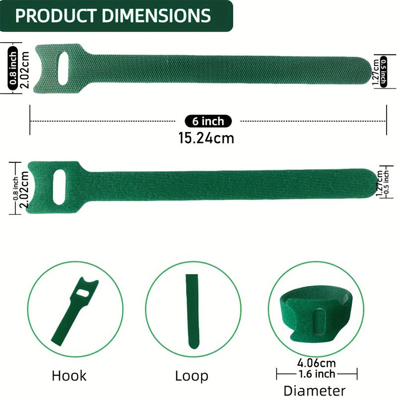400 pcs Reusable Hook and Loop Cable Ties - 6-Inch T-Type Nylon Fastening Straps for Office Cable Management and Garden Plant Support, Interconnectable Design, Green - Image 4