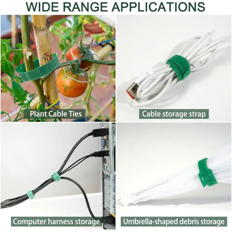 400 pcs Reusable Hook and Loop Cable Ties - 6-Inch T-Type Nylon Fastening Straps for Office Cable Management and Garden Plant Support, Interconnectable Design, Green - Image 7