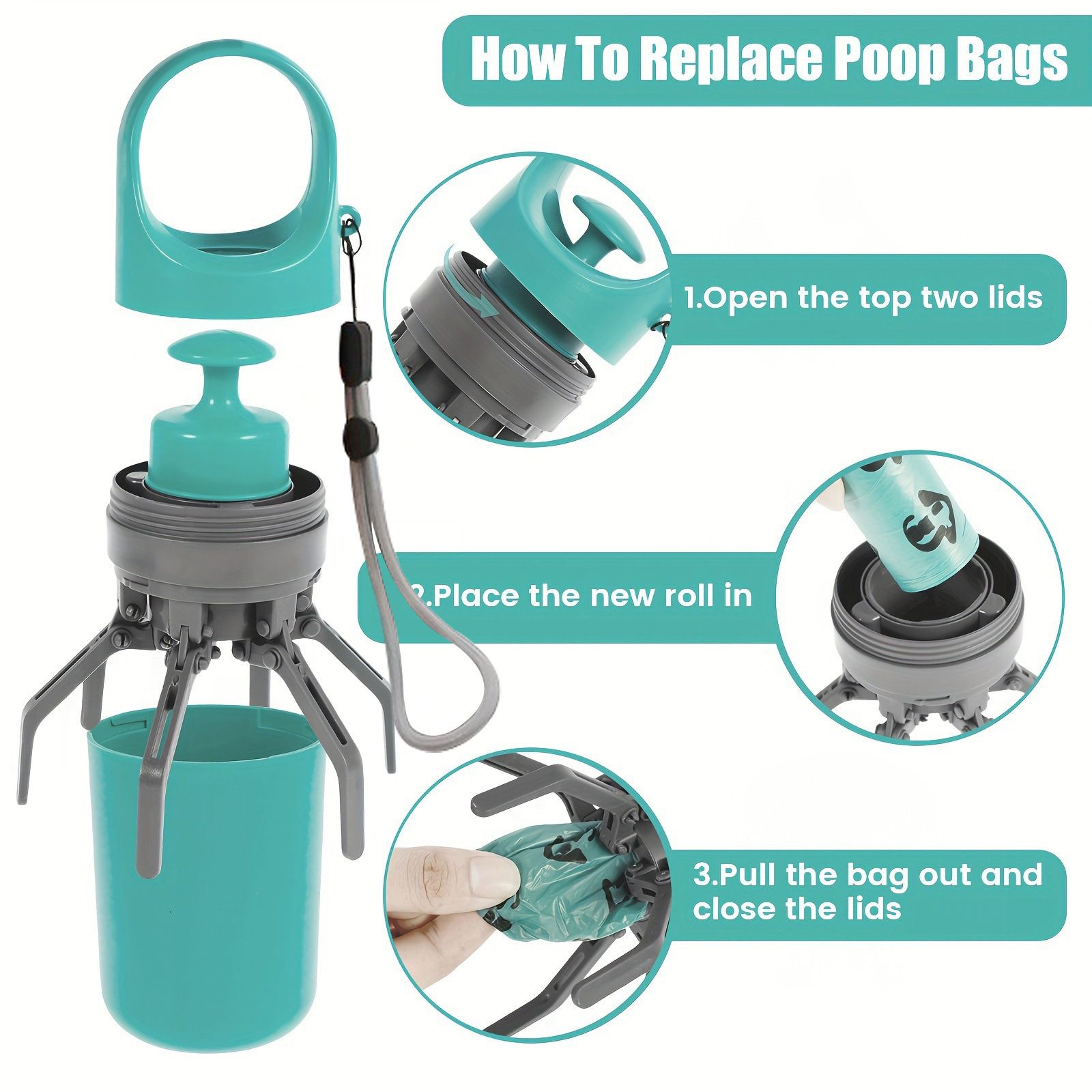 Orange Portable 6-Claw Pet Pooper Scooper - Hands-Free Dog Waste Picker with Integrated Bag Dispenser and Storage Cap - Lightweight Sanitary Waste Removal Tool for Outdoor Walking and Travel - Image 4