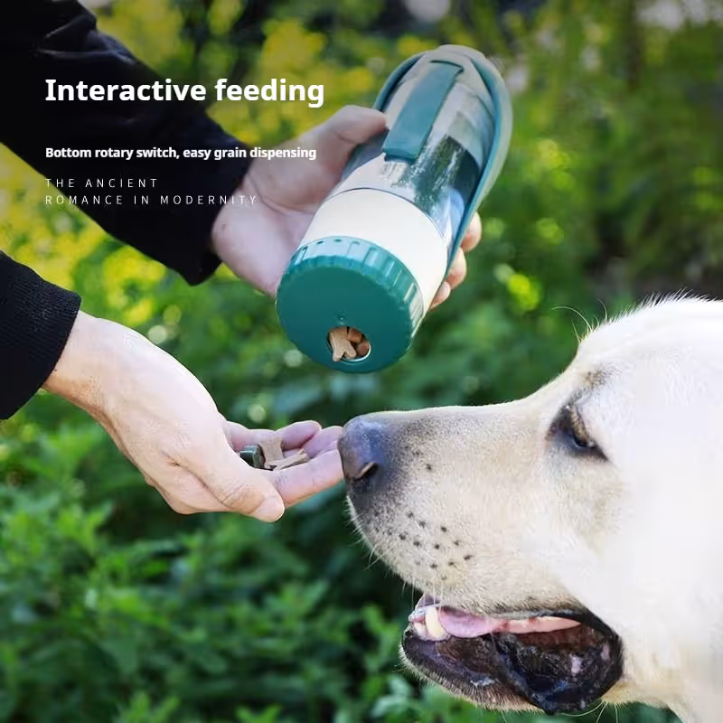 Green 2-in-1 Portable Dog Water Bottle and Food Container - Leaf-Shaped Silicone Travel Bowl for Pets, Leak-Proof Outdoor Dispenser for Walking, Hiking and Traveling, 330ml Capacity - Image 2