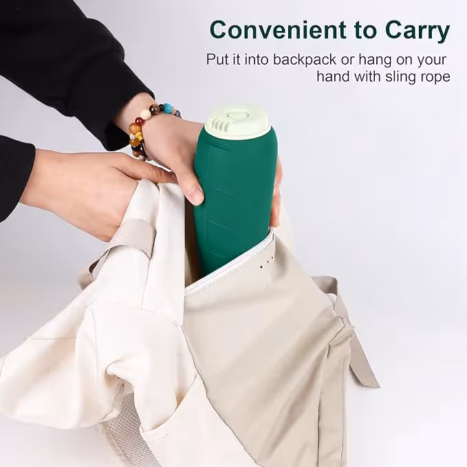 Green 2-in-1 Portable Dog Water Bottle and Food Container - Leaf-Shaped Silicone Travel Bowl for Pets, Leak-Proof Outdoor Dispenser for Walking, Hiking and Traveling, 330ml Capacity - Image 7