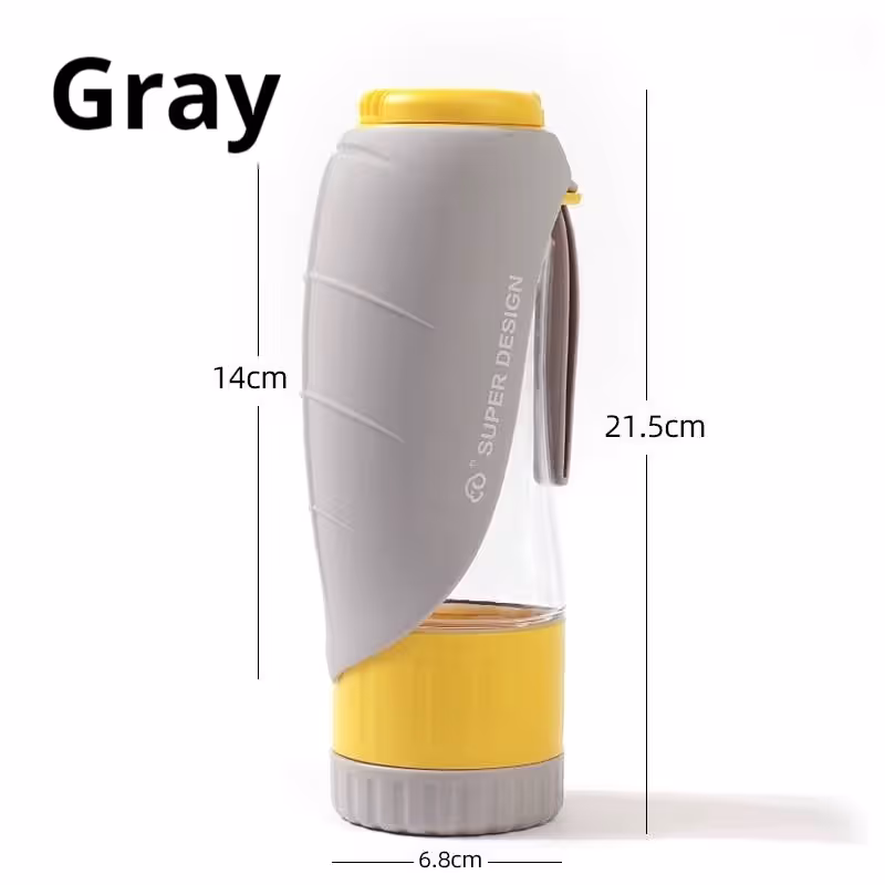 Gray 2-in-1 Portable Dog Water Bottle and Food Container - Leaf-Shaped Silicone Travel Bowl for Pets, Leak-Proof Outdoor Dispenser for Walking, Hiking and Traveling, 330ml Capacity - Image 1