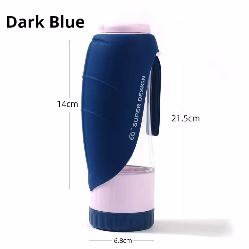 Dark Blue 2-in-1 Portable Dog Water Bottle and Food Container - Leaf-Shaped Silicone Travel Bowl for Pets, Leak-Proof Outdoor Dispenser for Walking, Hiking and Traveling, 330ml Capacity - Image 1