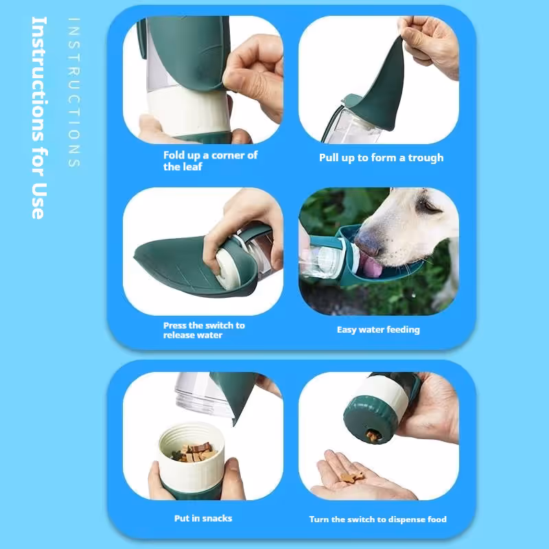 Dark Blue 2-in-1 Portable Dog Water Bottle and Food Container - Leaf-Shaped Silicone Travel Bowl for Pets, Leak-Proof Outdoor Dispenser for Walking, Hiking and Traveling, 330ml Capacity - Image 3