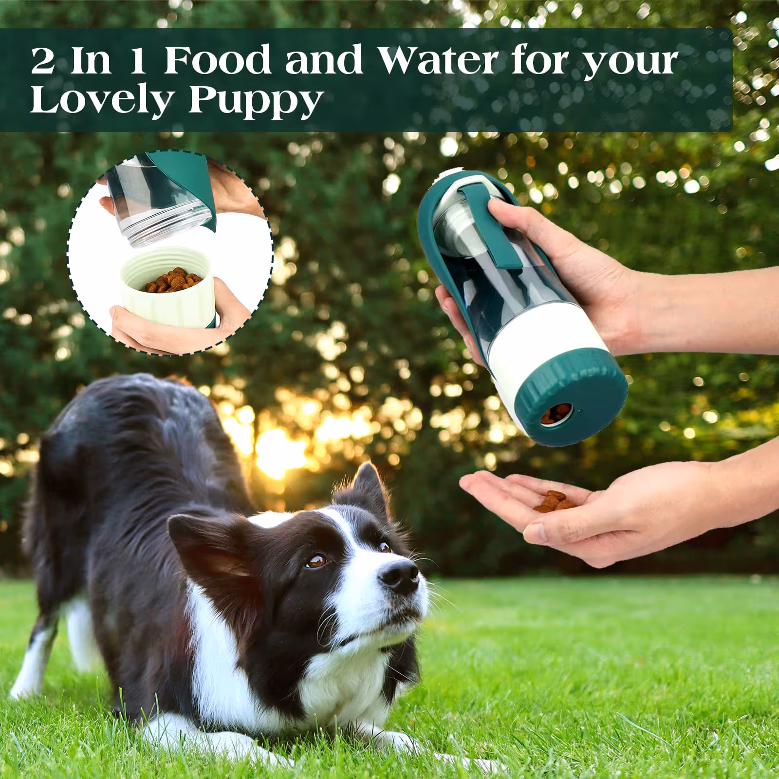 Dark Blue 2-in-1 Portable Dog Water Bottle and Food Container - Leaf-Shaped Silicone Travel Bowl for Pets, Leak-Proof Outdoor Dispenser for Walking, Hiking and Traveling, 330ml Capacity - Image 5