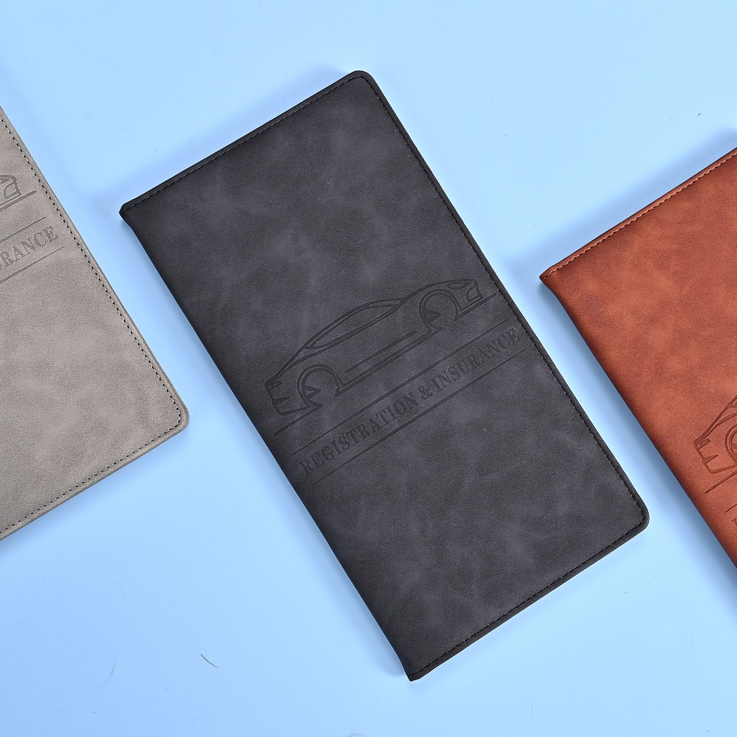 3 Pcs Premium PU Leather Car Registration and Insurance Holder - Slim Auto Document Organizer, Driver's License Wallet and Travel Passport Folder - Elegant Black - Image 1