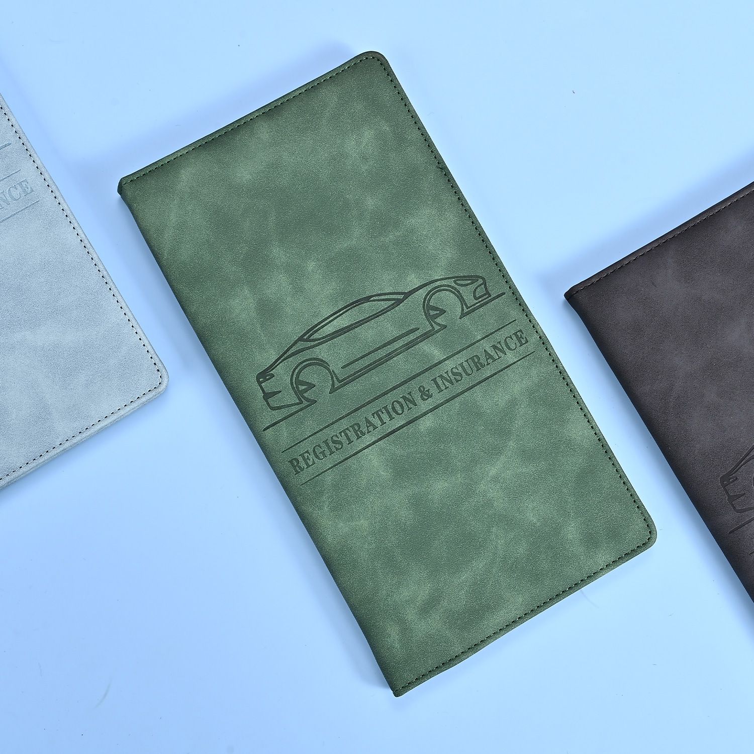 3 Pcs Premium PU Leather Car Registration and Insurance Holder - Slim Auto Document Organizer, Driver's License Wallet and Travel Passport Folder - Yellow - Image 1