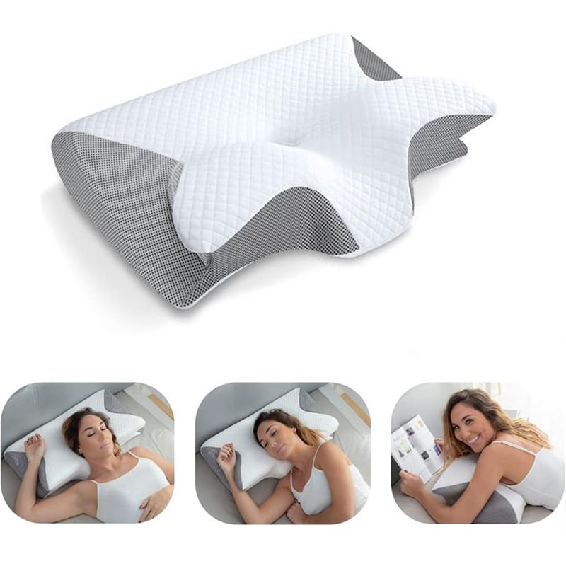 Cervical Memory Foam Pillow - Butterfly Contour Ergonomic Neck Support - 100% Slow Rebound Orthopedic Design for Side and Back Sleepers - Breathable Mesh with Washable Cover - Image 2