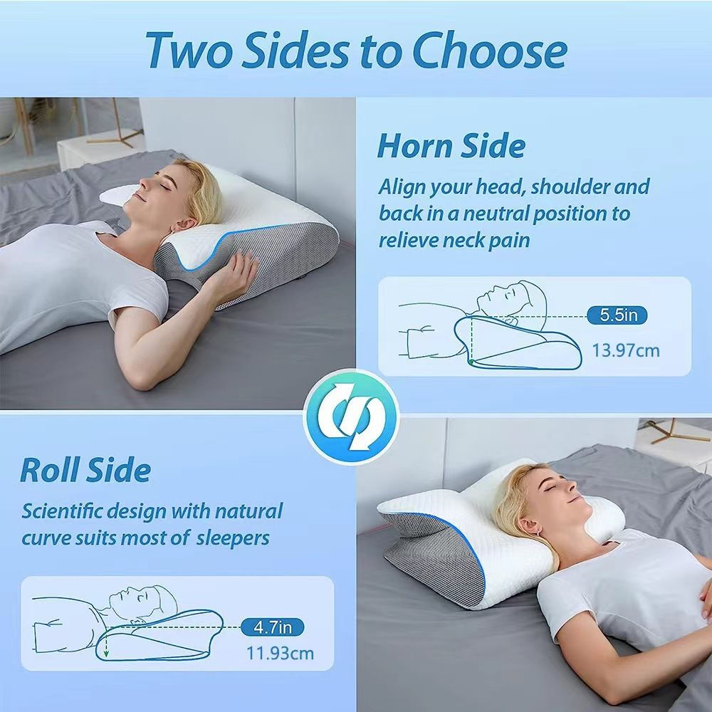 Cervical Memory Foam Pillow - Butterfly Contour Ergonomic Neck Support - 100% Slow Rebound Orthopedic Design for Side and Back Sleepers - Breathable Mesh with Washable Cover - Image 5
