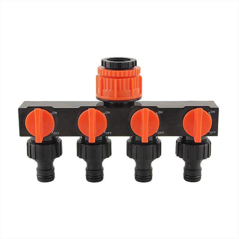 2pcs Orange 4-Way Garden Hose Splitter - Multi-Outlet Tap Manifold with Individual Control Valves - Universal Fit for 1/2 inch 3/4 inch and 1 inch Taps - Durable ABS Irrigation Water Distributor - Image 1