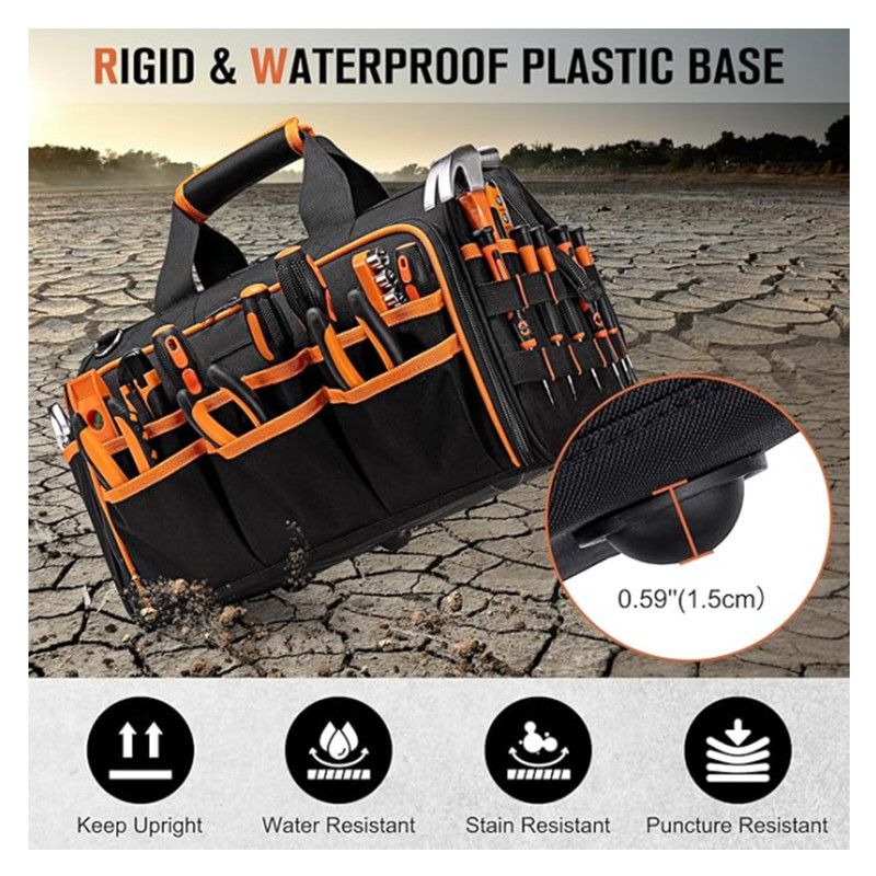 17 Inch Heavy Duty Tool Bag - 43cm Wide Open Mouth Organiser - Thickened Wear Resistant Oxford Cloth with Adjustable Padded Strap, Multi-Pocket Storage for Electricians Plumbers and Professional Trades - Image 7