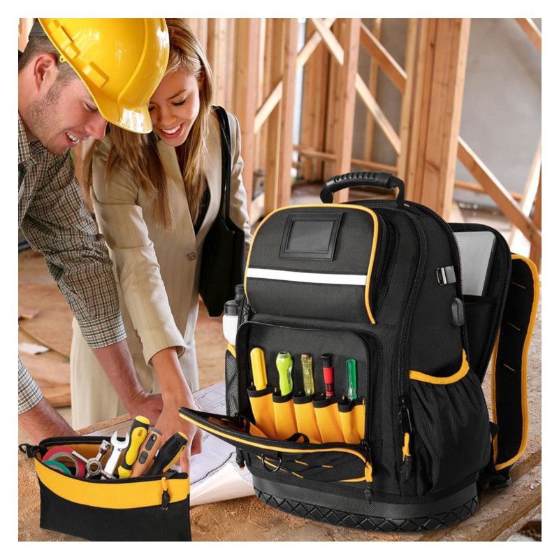 Heavy Duty Professional Tool Backpack - 18 Inch Large Capacity - Waterproof Solid Rubber Base, Multi-Pocket Organiser and Reflective Strips for Electricians, HVAC and Trades - Image 4