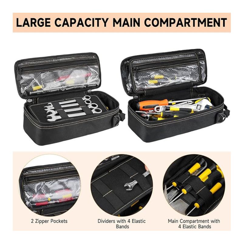 Tactical Tool Pouch Organizer - Heavy Duty Oxford Cloth - Compact MOLLE Utility Bag with Adjustable Shoulder Strap for EDC Small Hand Tools and Outdoor Gear - 12 Inch Black - Image 2
