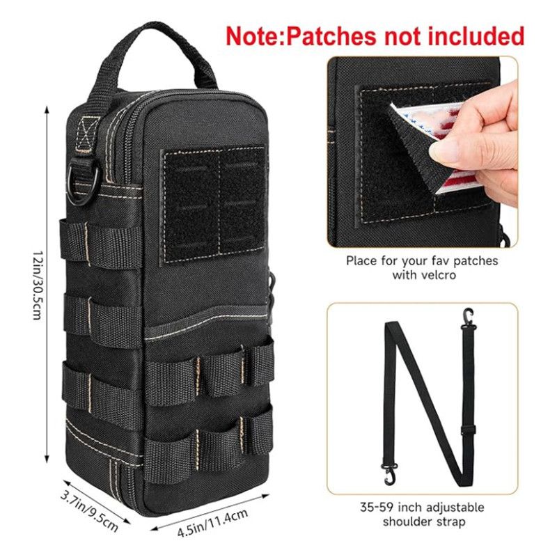 Tactical Tool Pouch Organizer - Heavy Duty Oxford Cloth - Compact MOLLE Utility Bag with Adjustable Shoulder Strap for EDC Small Hand Tools and Outdoor Gear - 12 Inch Black - Image 4