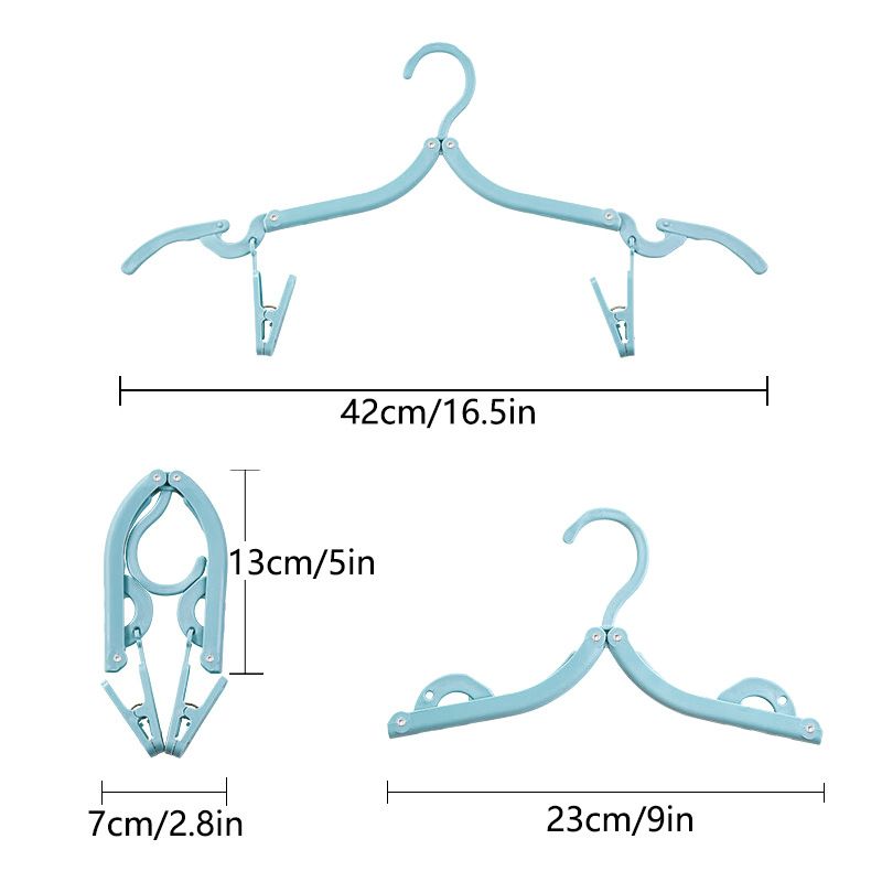 Portable Folding Travel Hangers Set - 19 Piece Laundry Kit with 6 Adjustable Hangers 12 Clips and Storage Bag - Space Saving Design for Caravanning Camping and Student Dorms - Sky Blue - Image 7