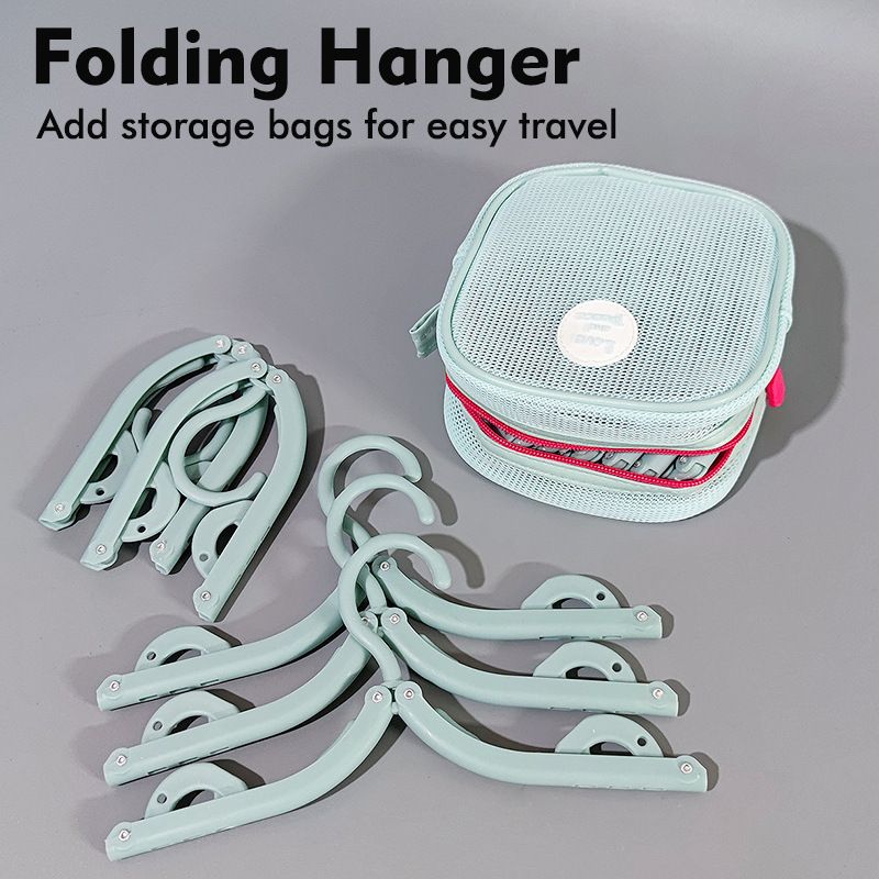 Portable Folding Travel Hangers Set - 19 Piece Laundry Kit with 6 Adjustable Hangers 12 Clips and Storage Bag - Space Saving Design for Caravanning Camping and Student Dorms - Pink - Image 3